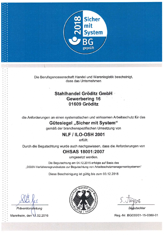 Arbeitsschutz in der Stahlhandel Gröditz GmbH Arbeitsschutz in der Stahlhandel Gröditz GmbH