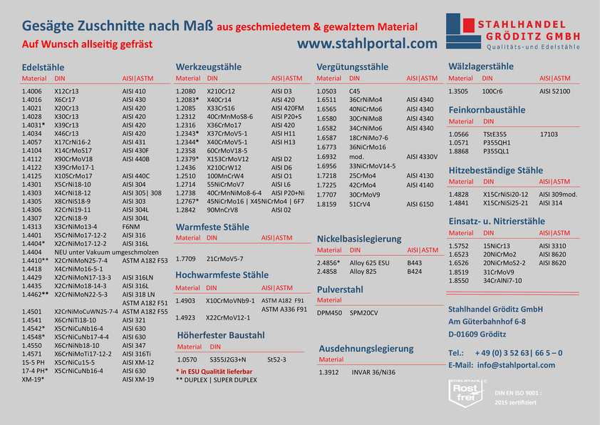 Stahlhandel Gröditz Lagerprogramm