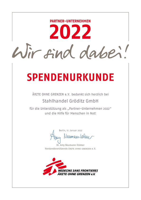 Spendenurkunde Ärzte ohne Grenzen e.V.